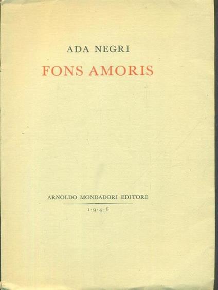 Fons Amoris - Ada Negri - copertina