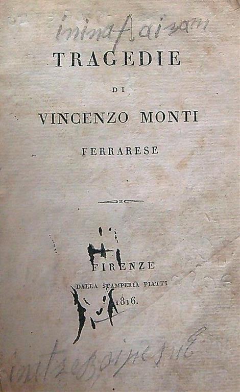 Tragedie - Vincenzo Monti - copertina