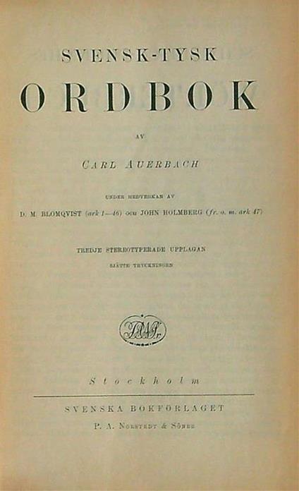 Svensk-Engelsk Ordbok / Dizionario svedese-inglese - Carl Auerbach - copertina