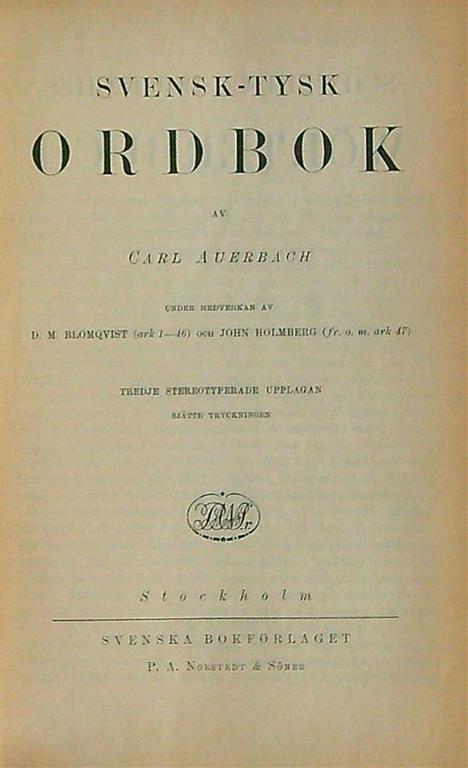 Svensk-Engelsk Ordbok / Dizionario svedese-inglese - Carl Auerbach - copertina