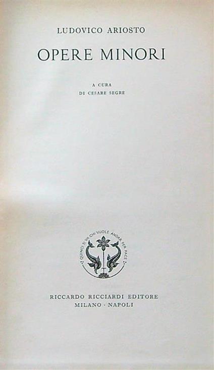 Ludovico Ariosto. Opere minori - Cesare Segre - copertina