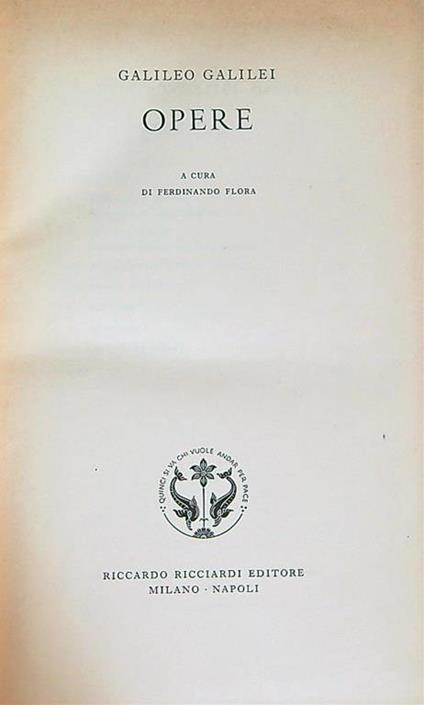 Galileo Galilei Opere - Fernando Flora - copertina