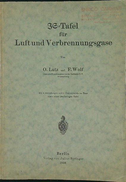 IG=Tafel fur Luft und verbrennungsgase - O. Lutz - copertina