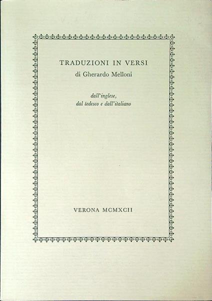 Traduzioni in versi - Gherardo Melloni - copertina