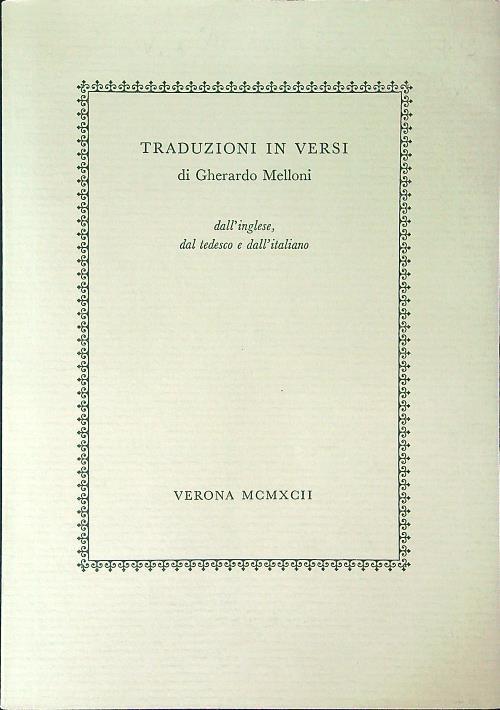 Traduzioni in versi - Gherardo Melloni - copertina