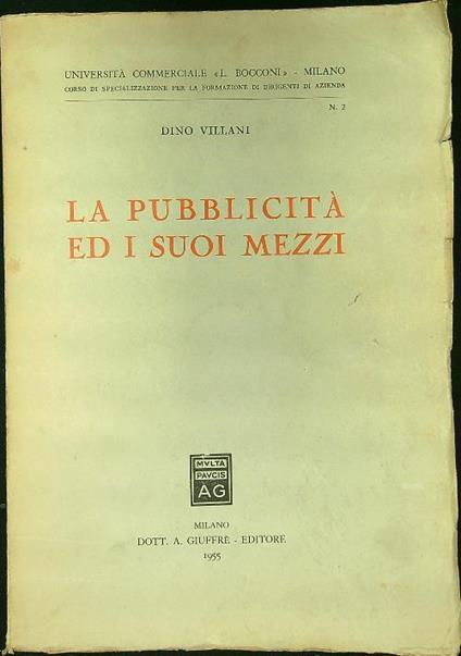 pubblicità ed i suoi mezzi - Dino Villani - copertina