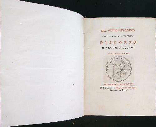 Del vitto pitagorico per uso della medicina Discorso d'Antonio Cocchi Mugellano - copertina
