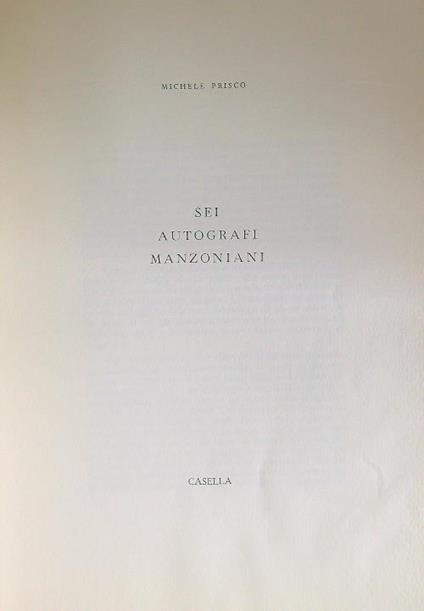 Sei autografi manzoniani - Michele Prisco - copertina