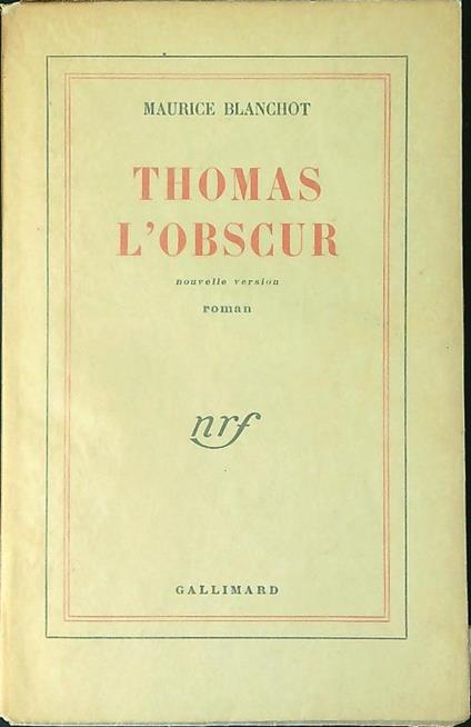 Thomas l'obscur - Maurice Blanchot - copertina