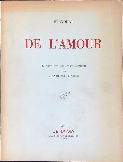 De l'amour - Stendhal - copertina