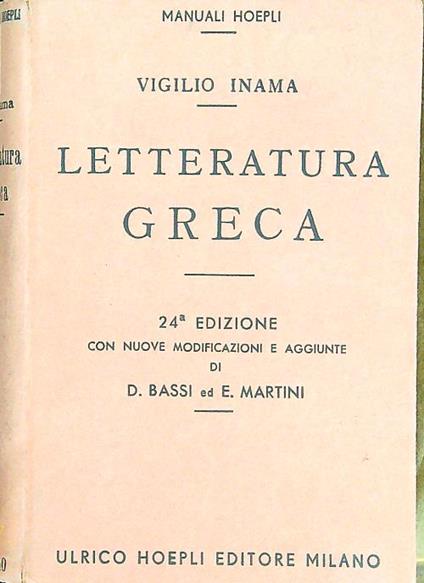 Letteratura Greca - Virgilio Inama - copertina