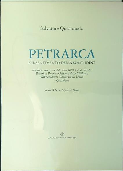 Quasimodo: Petrarca e il sentimento della solitudine - Enrica Schettini Piazza - copertina