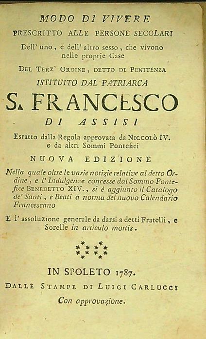 Modo di vivere (Regola di S. Francesco) - Francesco d'Assisi (san) - copertina