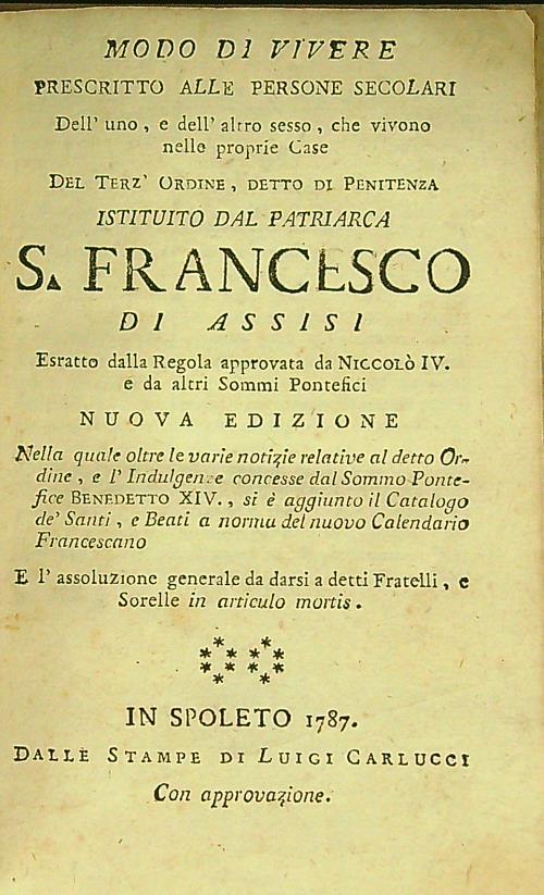 Modo di vivere (Regola di S. Francesco) - Francesco d'Assisi (san) - copertina