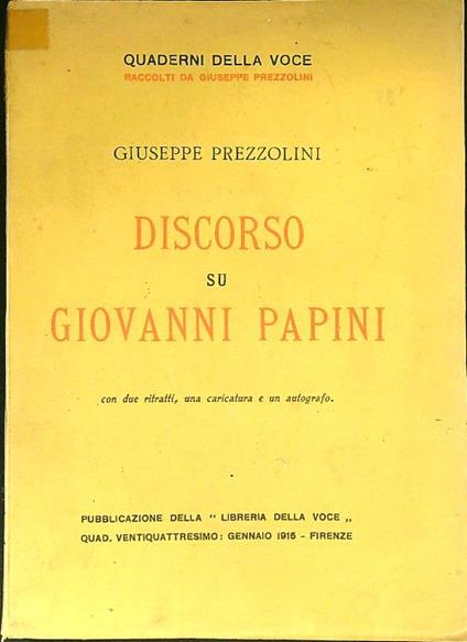 Discorso su Giovanni Papini - Giuseppe Prezzolini - copertina