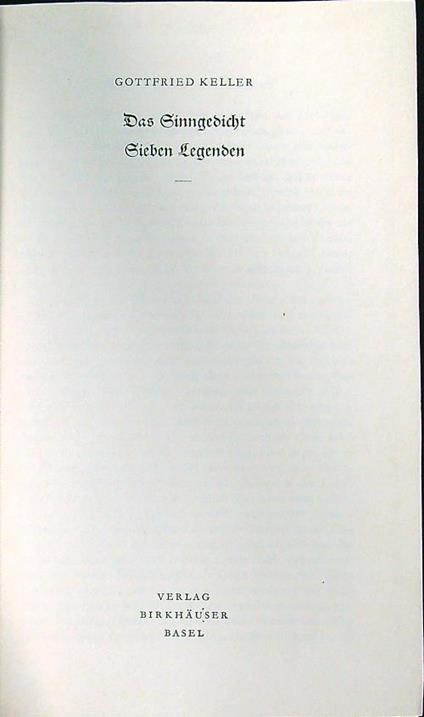 Das Sinngedicht Sieben Legenden - Gottfried Keller - copertina