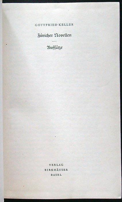 Zuricher novellen - Aufsatze - Gottfried Keller - copertina