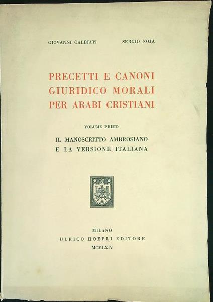Precetti e canoni giuridico morali per Arabi Cristiani Vol 1 - copertina