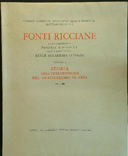 Storia dell'introduzione del cristianesimo in Cina 3vv - Matteo Ricci - copertina