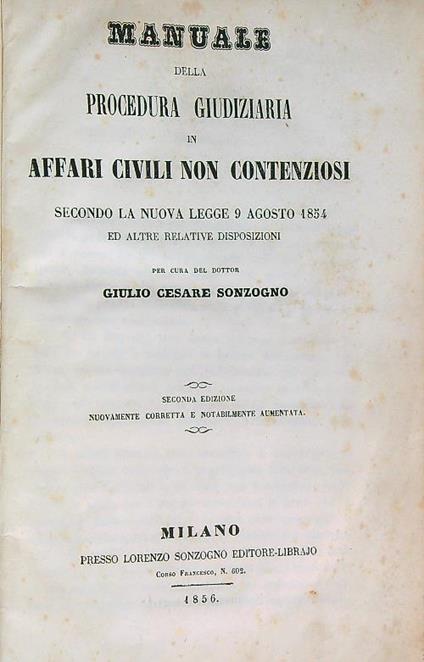 Manuale della procedura giudiziaria in affari civili non contenziosi 1854 - copertina