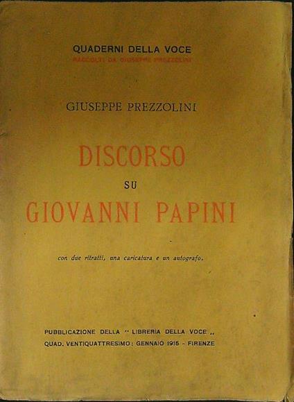 Discorso su Giovanni Papini - Giuseppe Prezzolini - copertina