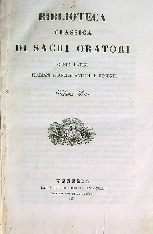 Biblioteca classica di sacri oratori greci, latini. Volume Sesto - copertina