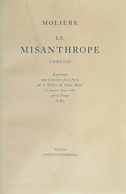 Le misanthrope - Molière - copertina