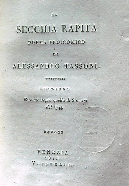 La secchia rapita poema eroicomico - Alessandro Tassoni - copertina