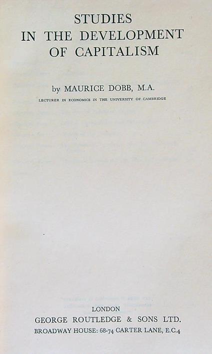 Studies in the Development of Capitalism - Maurice Dobb - copertina