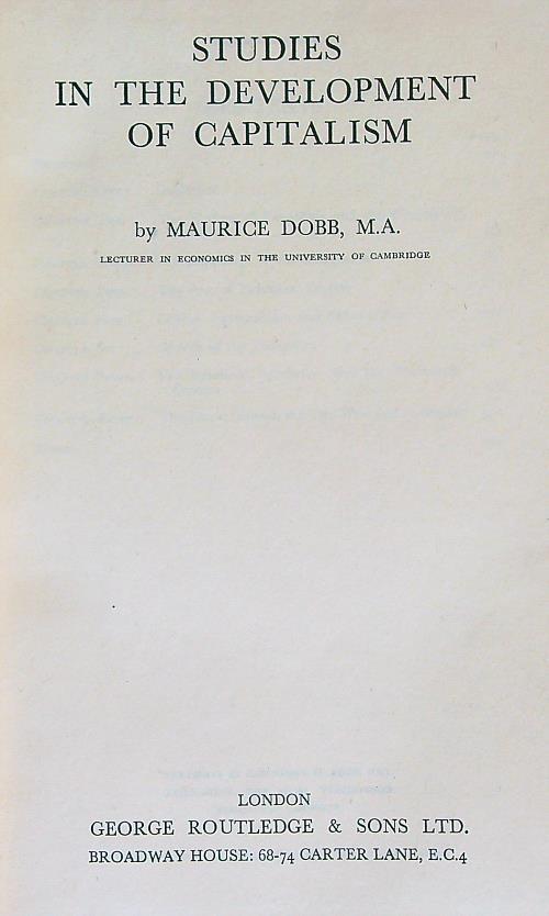 Studies in the Development of Capitalism - Maurice Dobb - copertina