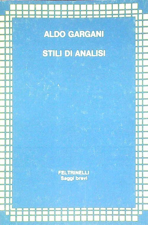 Stili di analisi - Aldo Gargani - copertina