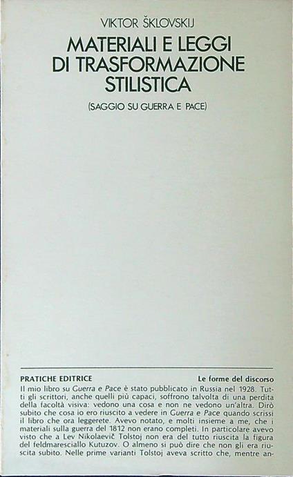 Materiali e leggi di trasformazione stilistica - Viktor Sklovskij - copertina