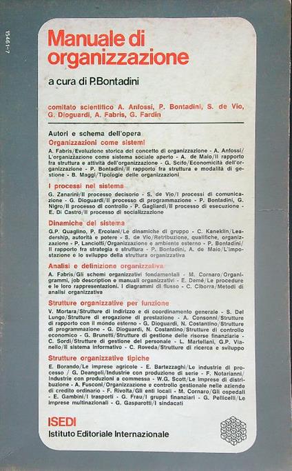 Manuale di organizzazione - Piero Bontadini - copertina