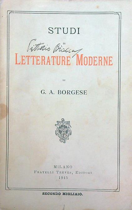 Studi di letterature moderne - G.A. Borgese - copertina