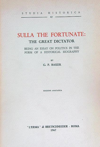 Sulla the fortunate: the great dictator - G.P. Baker - copertina