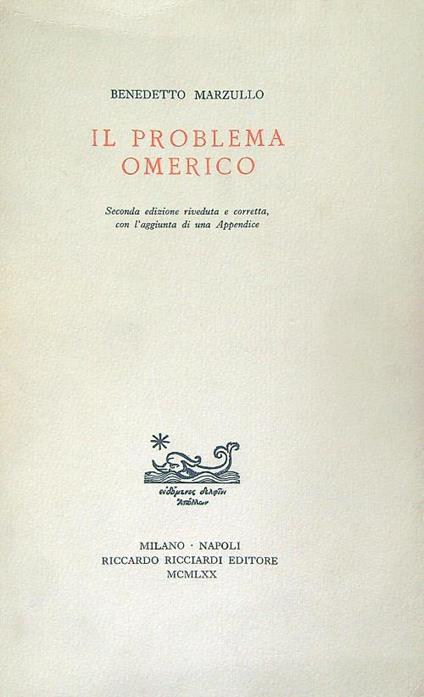 Il  problema omerico - Benedetto Marzullo - copertina
