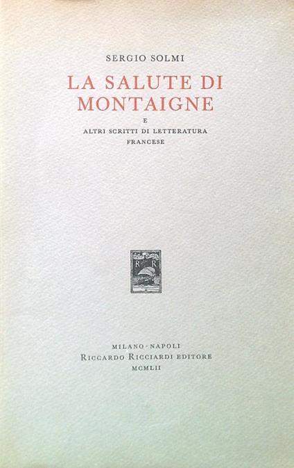 La salute di Montaigne - Sergio Solmi - copertina