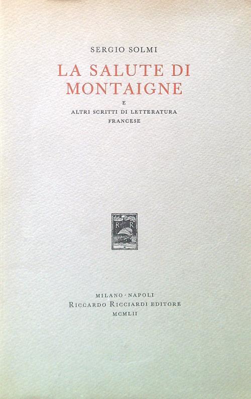 La salute di Montaigne - Sergio Solmi - copertina