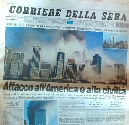 Corriere della sera n. 216. Mercoledi 12 settembre 2001 - copertina