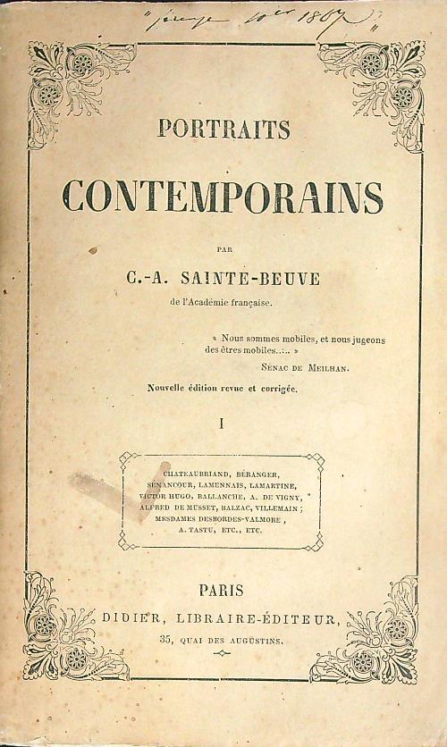 Portraits contemporains. Vol I - C.A. Sainte-Beuve - copertina