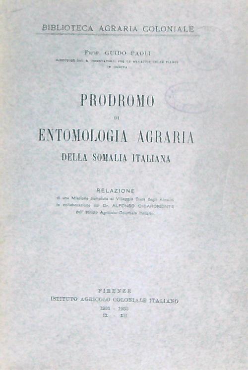 Prodromo di entomologia agraria della Somalia Italiana - Guido Paoli - copertina
