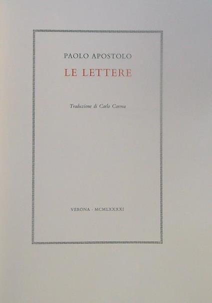 Le lettere - Paolo Apostolo - copertina