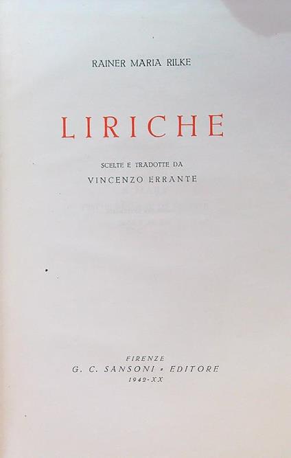 Liriche - Rainer Rilke - copertina