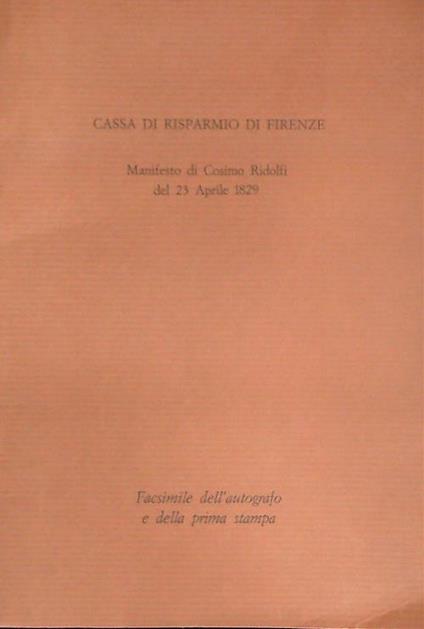 Manifesto di cosimo ridolfi 1829. Facsimile - copertina