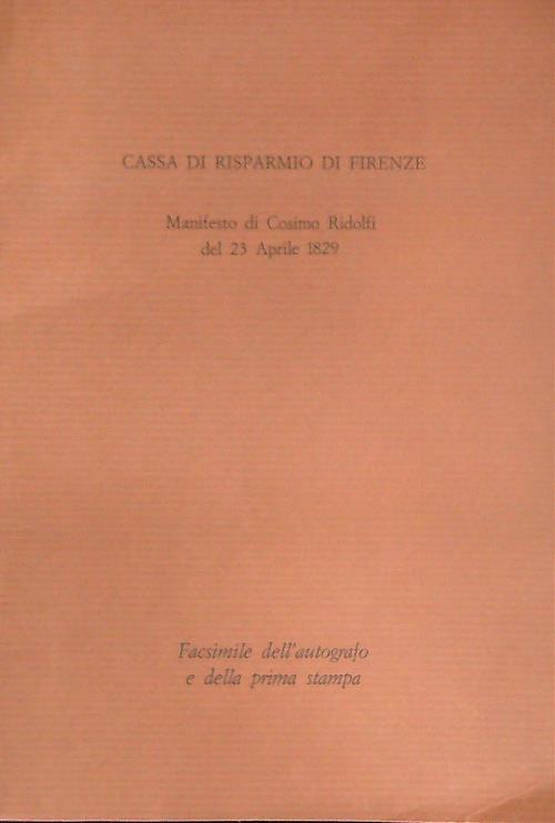 Manifesto di cosimo ridolfi 1829. Facsimile - copertina