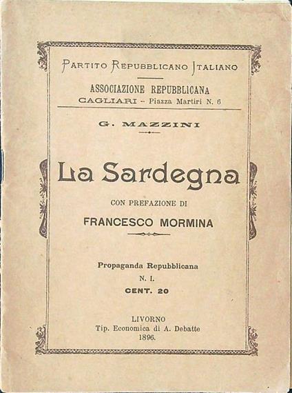 La Sardegna - Giuseppe Mazzini - copertina