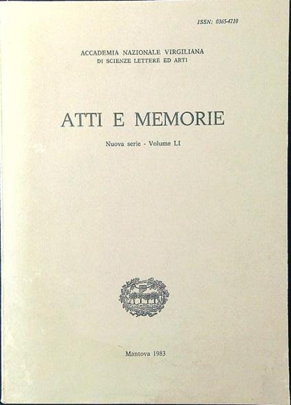 Atti e memorie vol. LI - copertina