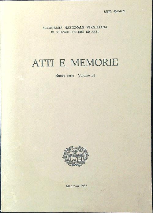 Atti e memorie vol. LI - copertina
