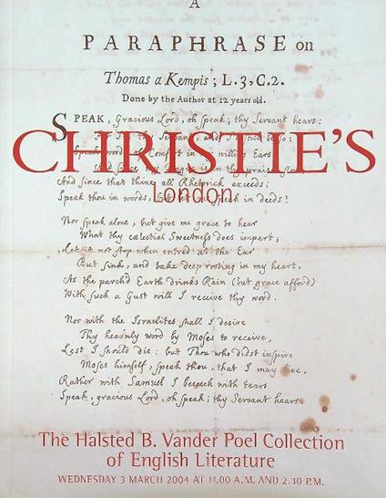 The Halsted B. Vander Poel Collection of English Literature. 2004 - copertina