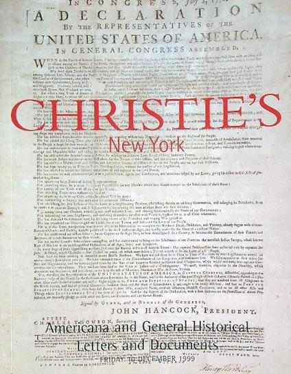 Americana and General Historical Letters and Documents: Friday 10 December 1999 - copertina